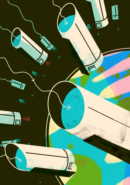 Multiple telescopes in orbit around Earth, forming a coordinated observation fleet